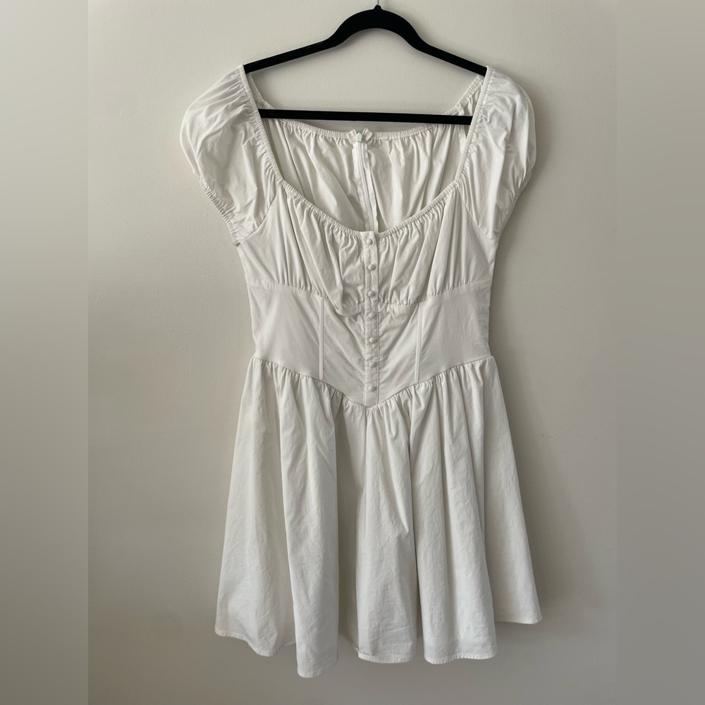 White Coastal Cottage Peasant Milkmaid Flowy Classic Mini Dress Women M/L